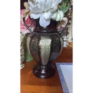 Elegant Expressions Tuscan Metal Vase Brown Black Gold Silver 14" w/Handles